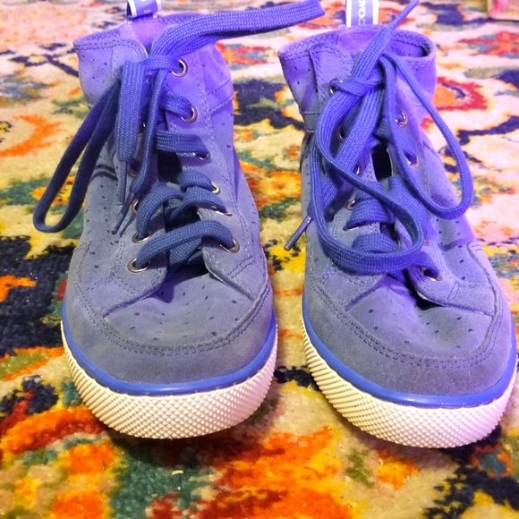 Coach Shoes Coach Pita High Top Blue Suede Tennis Shoes Size 8m Guc Poshmark